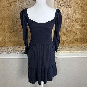 Nation LTD Noel Babydoll Dress Womens XS Smocked Tiered Puff Sleeve Blue